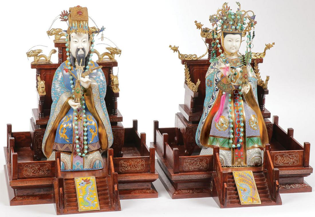 LARGE CHINESE ENAMELED EMPEROR & EMPRESS C. 1960 (1 of 2)