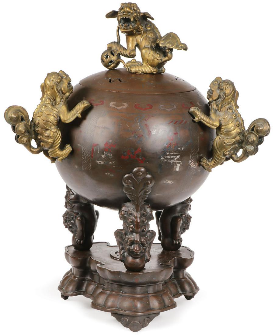 IMPRESSIVE CHINESE BRONZE & ENAMELED CENSER (1 of 11)