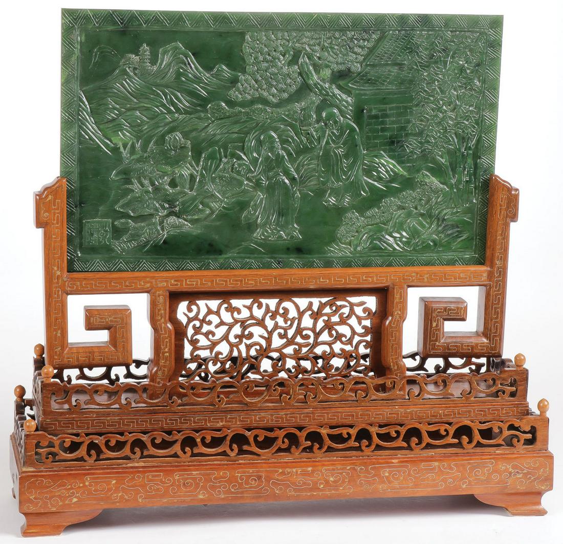 CHINESE CARVED JADE TABLE SCREEN (1 of 6)