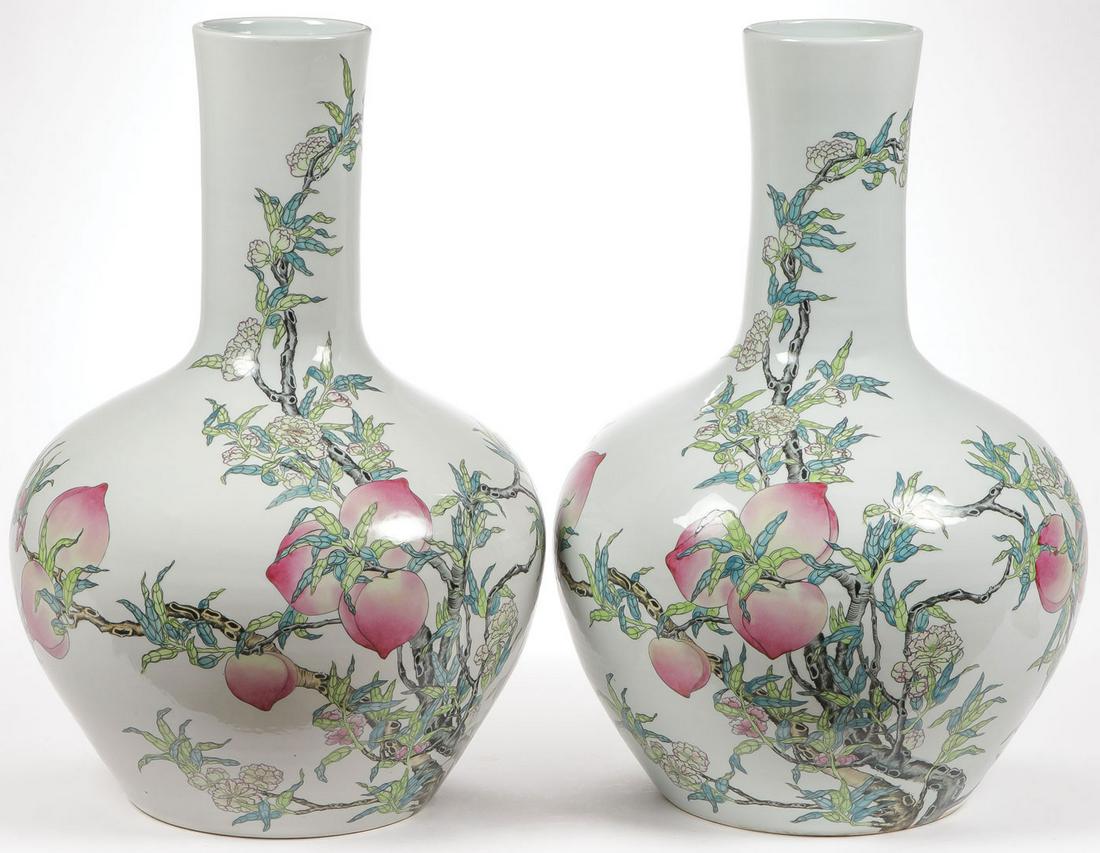 PAIR OF CHINESE PORCELAIN PEACH BOTTLE VASES (1 of 5)