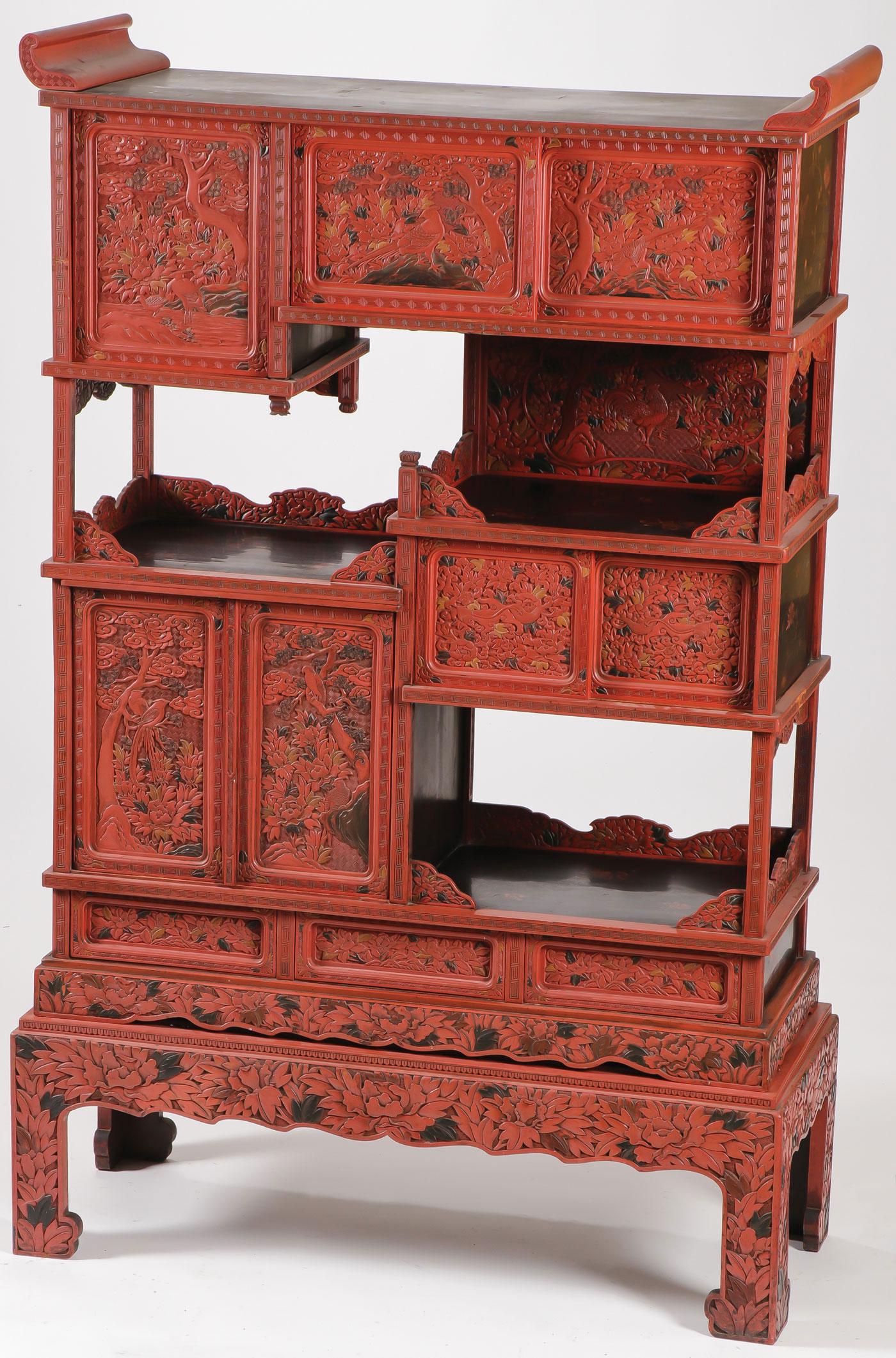 ATTRACTIVE CHINESE CINNABAR SHODANA CABINET, 19TH (1 of 3)