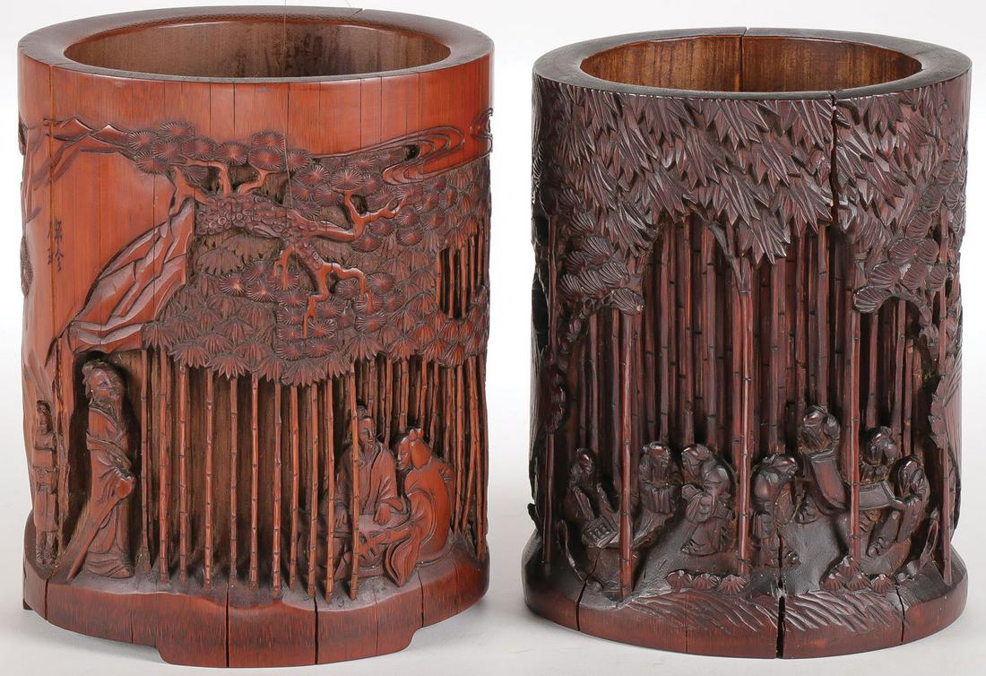 PAIR CHINESE BAMBOO BRUSH POTS, QING (1 of 2)