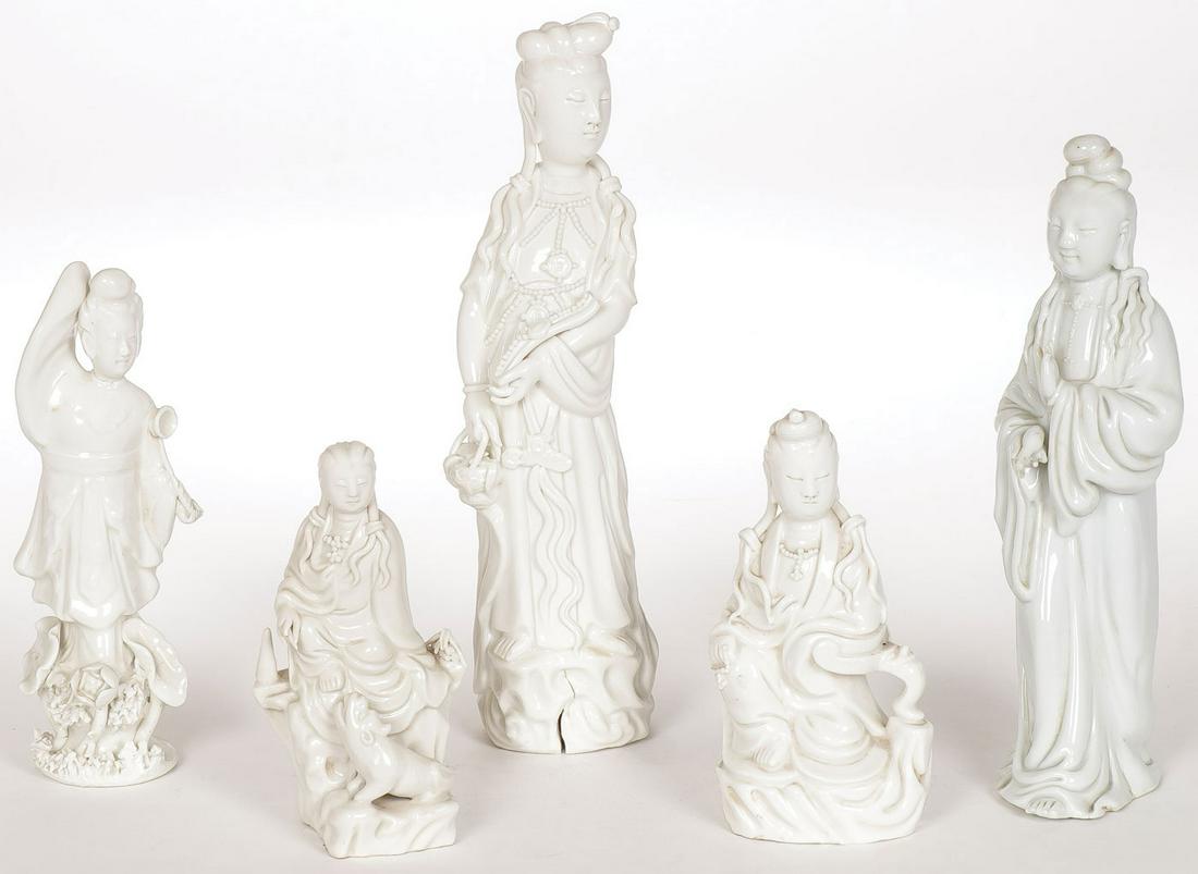 FIVE CHINESE BLANC DE CHINE FIGURES (1 of 2)
