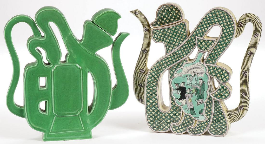 PAIR CHINESE PORCELAIN MYSTERY TEAPOTS (1 of 7)