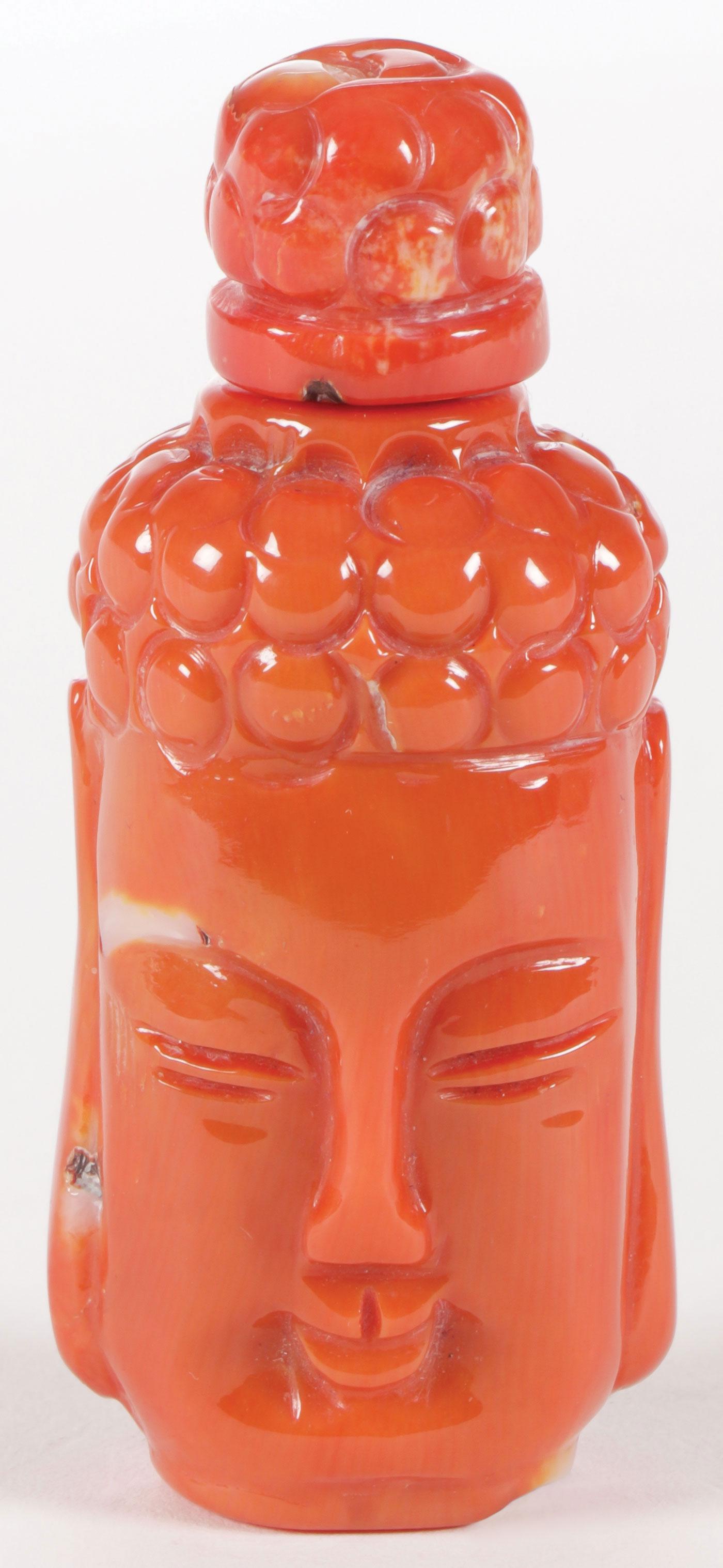CHINESE CARVED CORAL SNUFF BOTTLE (1 of 6)
