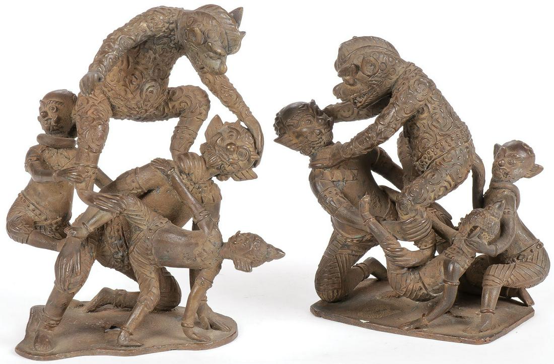 PAIR OF BURMESE OR THAI BRONZES 19TH C (1 of 2)