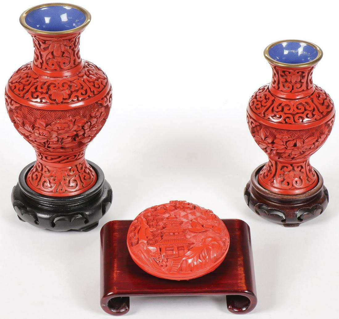 CHINESE CARVED CINNABAR GROUP (1 of 1)