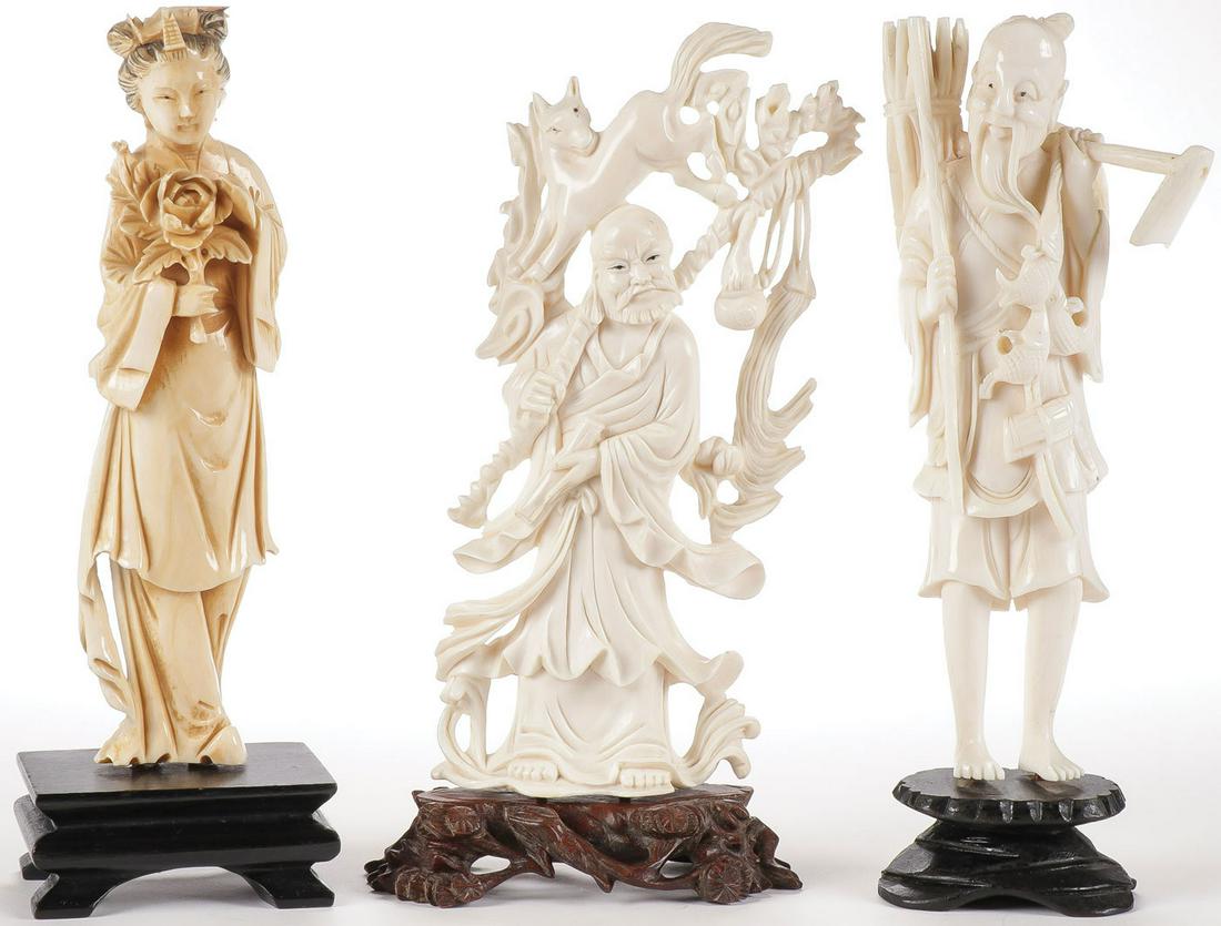 THREE CHINESE CARVED FIGURES C. 1950 (1 of 2)