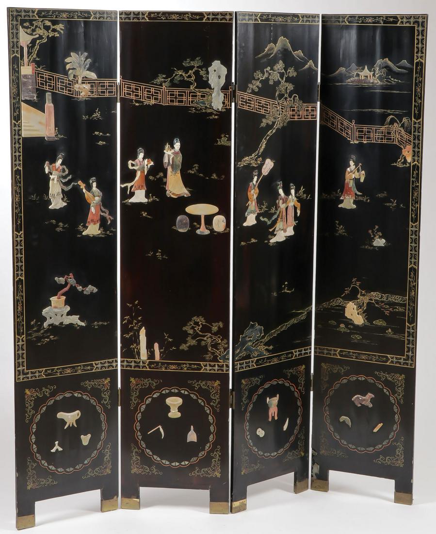 A FINE CHINESE LACQUERED & INLAID FOLDING SCREEN (1 of 2)