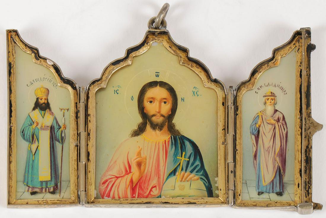 A RUSSIAN SILVER ICON TRIPTYCH PENDANT (1 of 6)