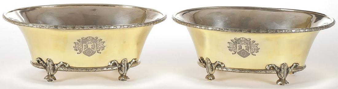 PAIR OF ENGLISH SILVER GILT CENTER BOWLS LONDON (1 of 3)
