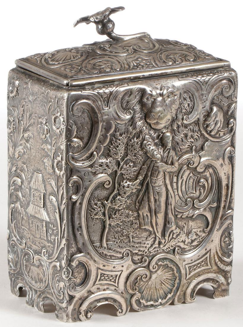 ORNATE SILVER TEA CADDY, HANAU, CIRCA 1890 (1 of 4)
