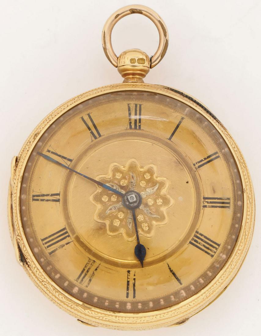 FINE LADIES 18 KARAT GOLD OPEN FACE POCKET WATCH (1 of 4)