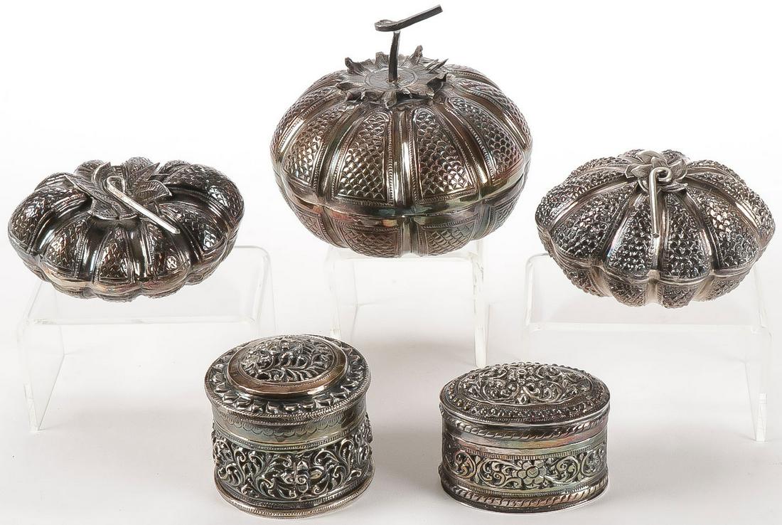 5 SILVER BURMESE BETEL NUT BOXES (1 of 1)