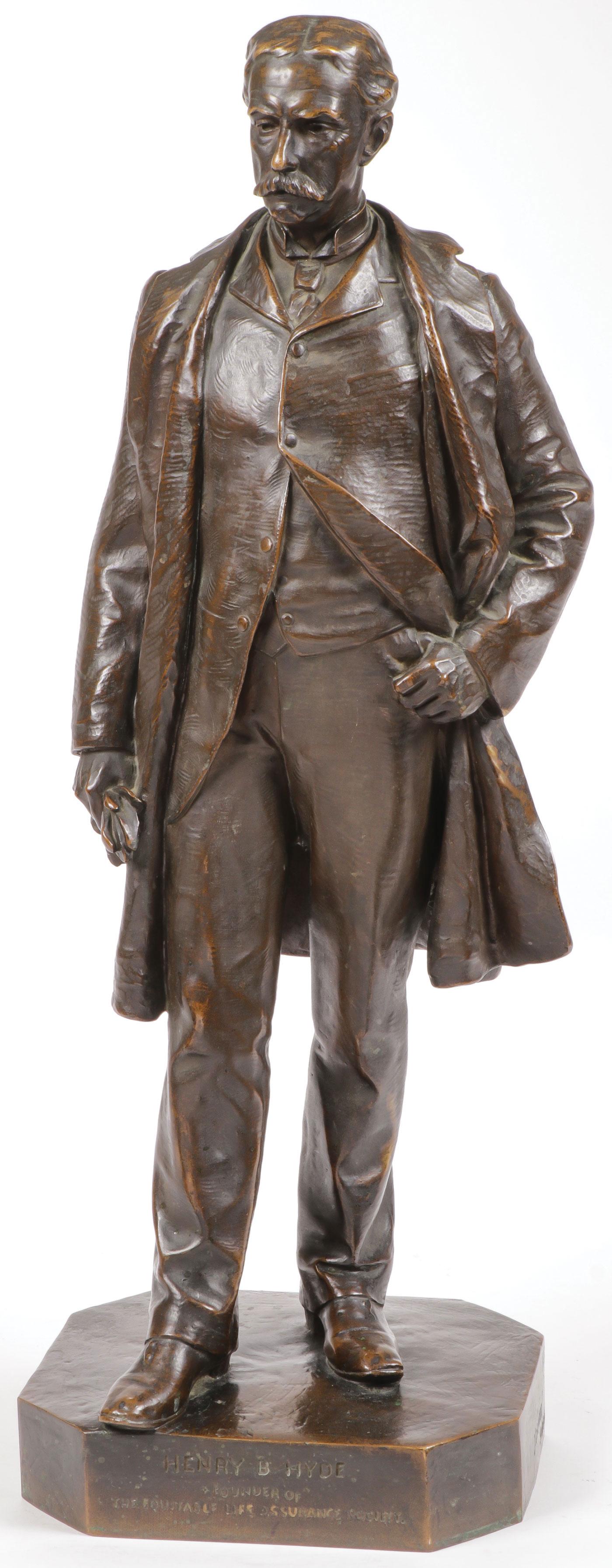 JQA WARD BRONZE 1903: JOHN QUINCY ADAMS WARD (American 1830-1910)Henry Baldwin Hyde - 1903Bronze with dark brown patinaSigned on base and with BONNARD Foundry mark21 inchesN.B. Henry Baldwin Hyde (1834-1899) wa