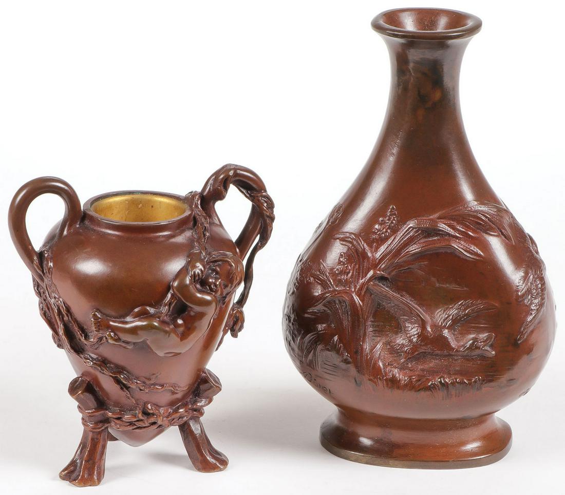 PAIR FRENCH BRONZE VASES 19TH C (1 of 3)