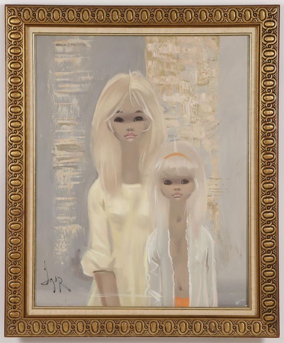 IGOR PANTUHOFF OIL ON CANVAS: IGOR PANTUHOFF (Russian 1911-1972)Portrait of a Woman and Girl Oil on canvasSigned lower left29.25 inches x 23.4 inches (74 x 59 cm), contained in an attractive glazed wood frame overall measuring 34.
