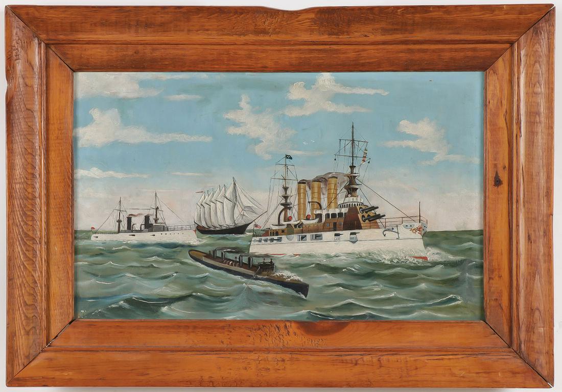 AMERICAN FOLK ART US NAVY PAINTING, C. 1900 (1 of 4)