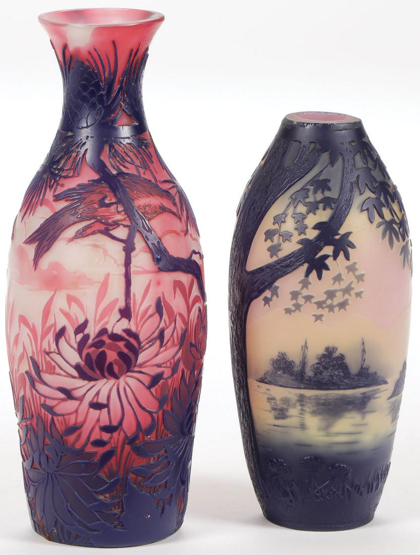 TWO DEVEZ FRENCH CAMEO GLASS VASES, C. 1920 (1 of 4)