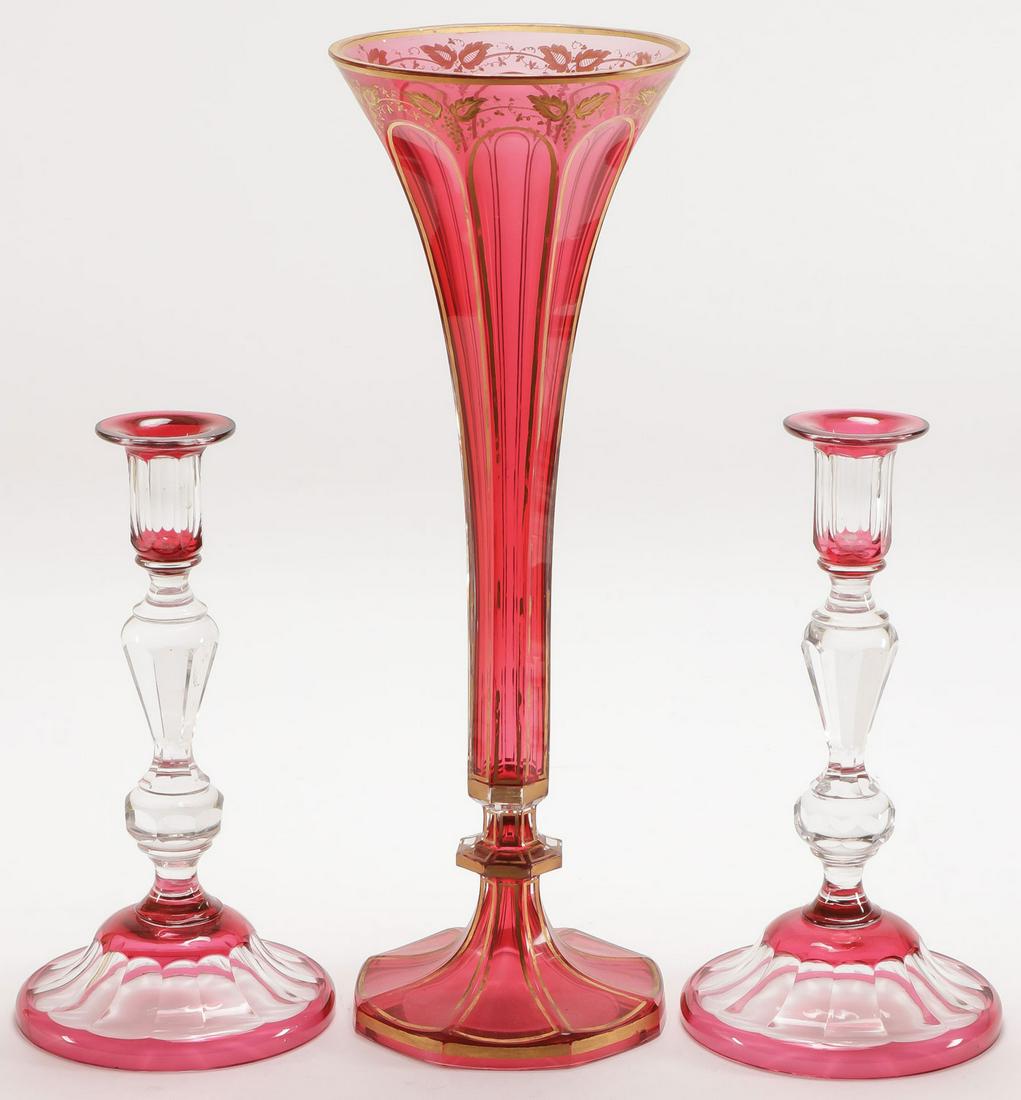 CONTINENTAL GLASS CANDLESTICKS & VASE C. 1890 (1 of 1)