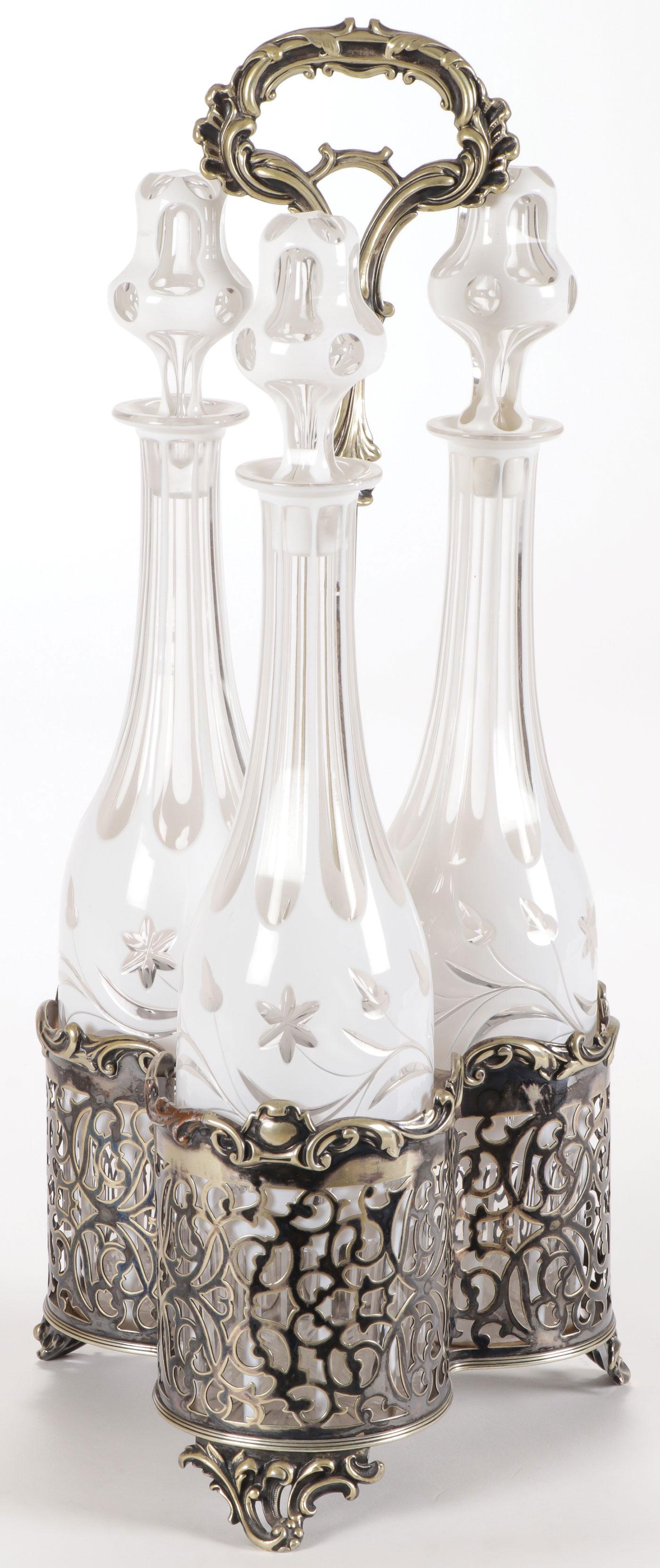 LOVELY BOHEMIAN CUTBACK DECANTER SET (1 of 3)