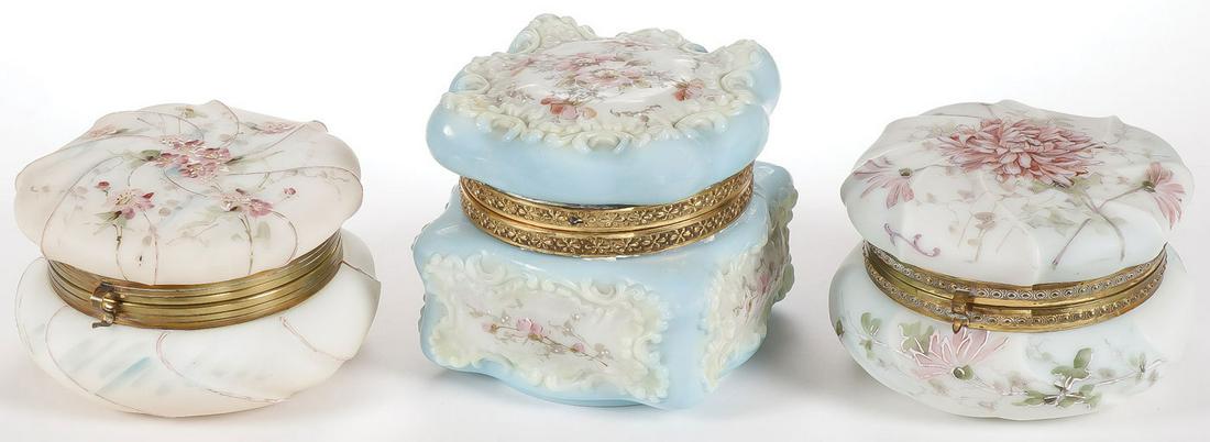 THREE WAVE CREST GLASS DRESSER BOXES (1 of 4)