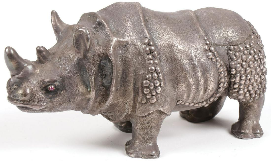 FABERGE STYLE SILVER RHINOCEROS (1 of 3)