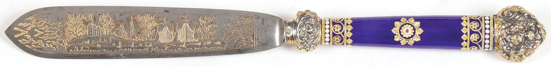 SILVER GILT & ENAMEL PAPER KNIFE 19TH C (1 of 5)