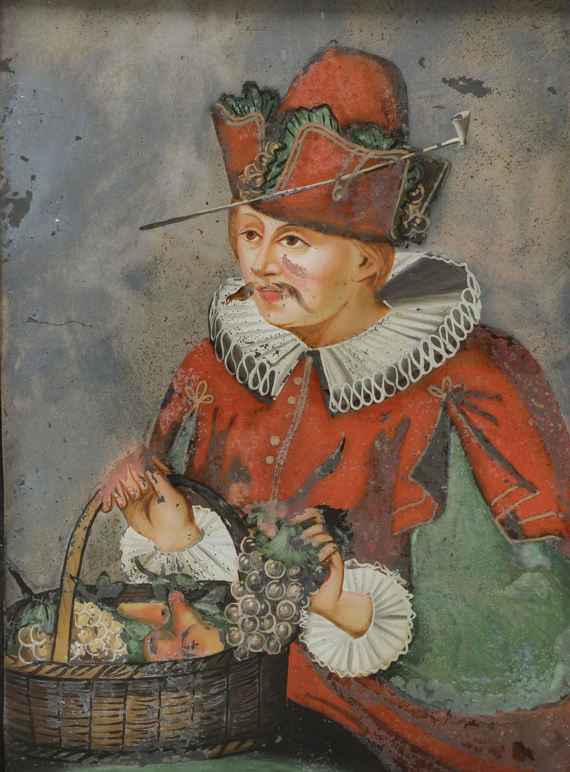 CONTINENTAL REVERSE GLASS PAINTING C. 1800 (1 of 2)