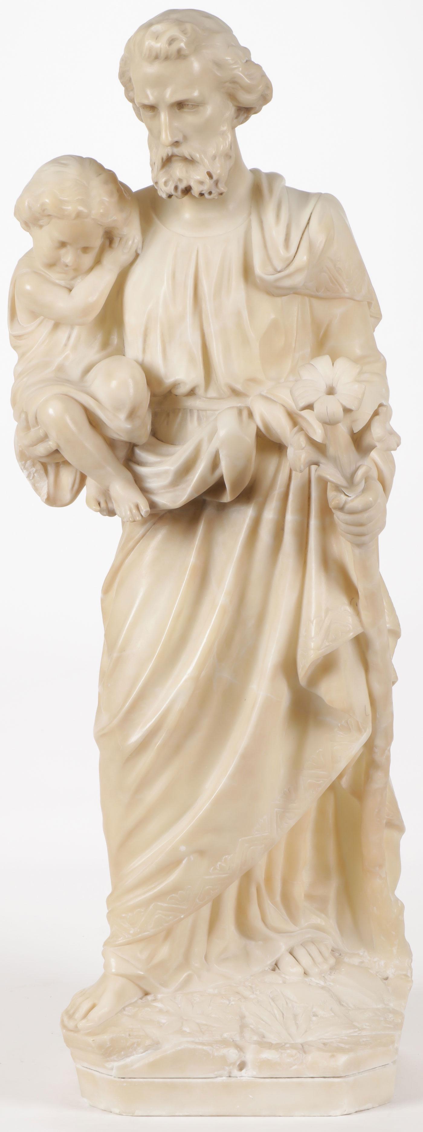 CARVED ALABASTER FIGURE, ST JOSEPH AND CHRIST (1 of 2)