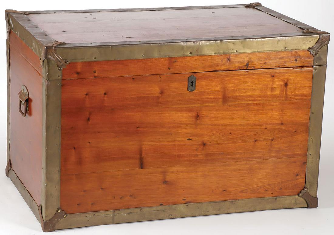 A LARGE BRASS MOUNTED CEDAR CHEST, 19TH C (1 of 1)