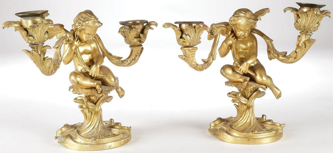 FRENCH GILT BRONZE FIGURAL CANDLE STICKS 19TH C (1 of 2)