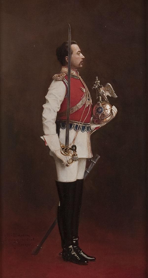 MILITARY PAINTING BY CARL BECKER (German): CARL LUDWIG FRIEDRICH BECKER (German 1820-1900) Portrait of an Officer of the Russian Imperial Chevalier Guards Oil on canvas Signed lower left and with dedicatory inscription 22.3 inches x 12.75 inch