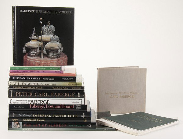 18 FABERGE RELATED BOOKS & CATALOGS: A GROUP OF 18 BOOKS AND EXHIBITION CATALOGS RELATING TO FABERGE, CIRCA 1947-1999, including the following English titles: fabergé‚ Fantasies and Treasures by Habsburg; Fabergé‚ Clocks by Solodko