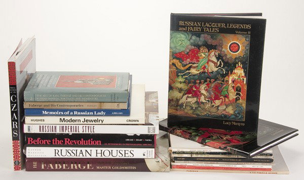 19 RUSSIAN ART & FABERGE RELATED BOOKS & CATALOGS: A GROUP OF 19 BOOKS, EXHIBITION AND AUCTION CATALOGS RELATING TO RUSSIAN ART AND FABERGE, CIRCA 1961-1995, including: The Art of Karl Fabergé‚ and His Contemporaries by Ross; Fabergé‚ and His Co