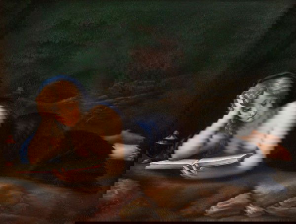 KPM STYLE HAND PAINTED PORCELAIN PLAQUE: A LARGE KPM QUALITY HAND PAINTED PORCELAIN PLAQUE OF THE PENITENT MAGDALENE after Pompeo Girolamo Batoni (Italian 1708-1787). Apparently unmarked and unsigned. 13 inches x 10 inches (33 x 25.4 cm). Co