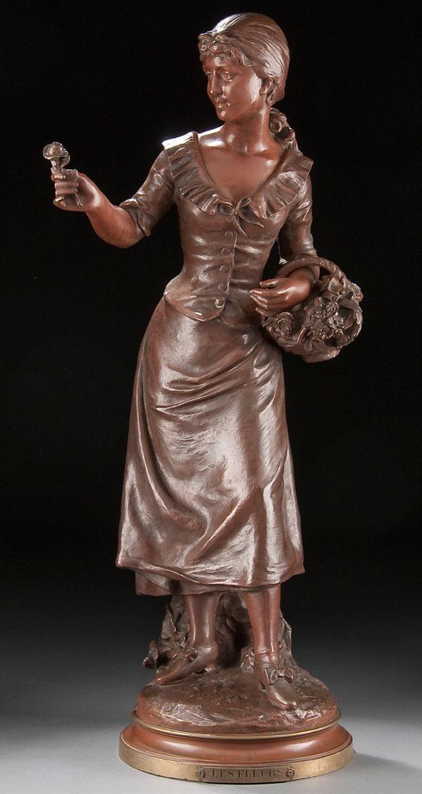 BRONZE SCULPTURE, HENRYK KOSSOWSKI: HENRYK KOSSOWSKI THE YOUNGER (Polish 1855-1921) Les Fleurs Bronze Inscribed on base and with foundry stamp Societe des Bronzes, Paris Height 25.9 inches (66 cm) including base