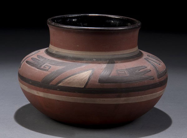 CLIFTON ART POTTERY VASE: A CLIFTON ART POTTERY VASE, early 20th century, Four Mile Ruin, Arizona # 245. Diameter 7.25 inches.