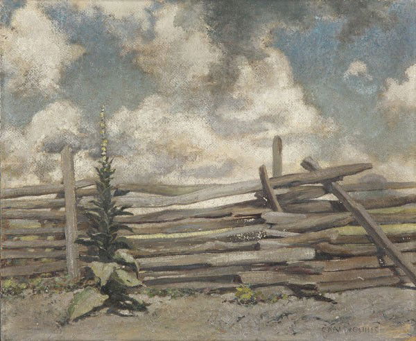 5 ORIGINAL WORKS OF ART: A GROUP OF 5 ORIGINAL WORKS OF ART including oils and watercolors including a pencil on paper drawing by Peter Moran (American 1842-1915) of a windmill, 14 inches x 10.5 inches; on oil on artist board