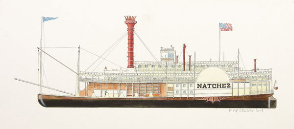 12 WATERCOLORS OF SHIPS: A GROUP OF TWELVE WATERCOLORS FEATURING DIFFERENT SHIPS, all signed P. Merkulov and dated 2001. Largest sheet 12 inches x 17.25 inches. Together with a watercolor of a Russian scene, indistinguishably
