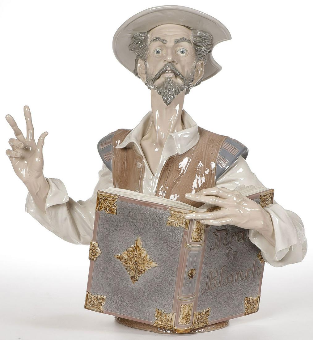 IMPRESSIVE LLADRO DON QUIXOTE FIGURINE: IMPRESSIVE LLADRO DON QUIXOTE FIGURINE. Comprising a large and impressive waist up figure of Don Quixote with open and raised hand. Underside with artist signature and limited edition number 543. Grea