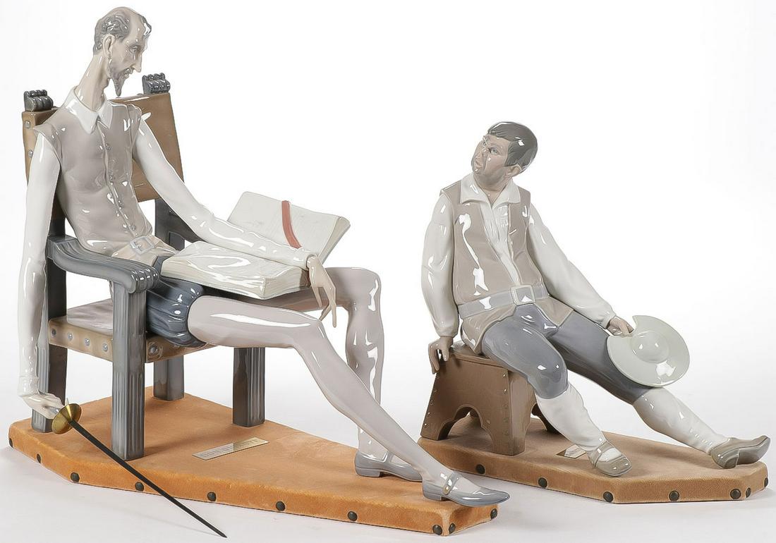 TWO LARGE LLADRO FIGURINES: TWO LARGE LLADRO FIGURINES. Comprising a reclining Don Quixote and a seated Sancho Panza. Greatest height 16 inches. SHIPPING NOTICE: Jackson's is your sole and only source for one stop packing and s