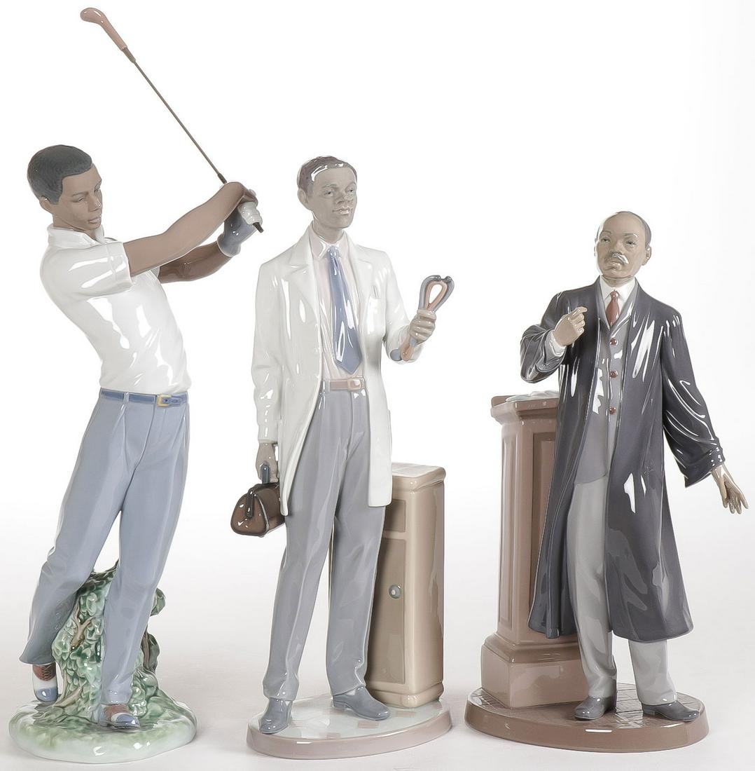 THREE LLADRO BLACK LEGACY FIGURES: THREE LLADRO BLACK LEGACY FIGURES. Comprising Martin Luther King, Jr., a physician, and a golfer. Greatest height 16.75 inches. All include original box. SHIPPING NOTICE: Jackson's is your sole and