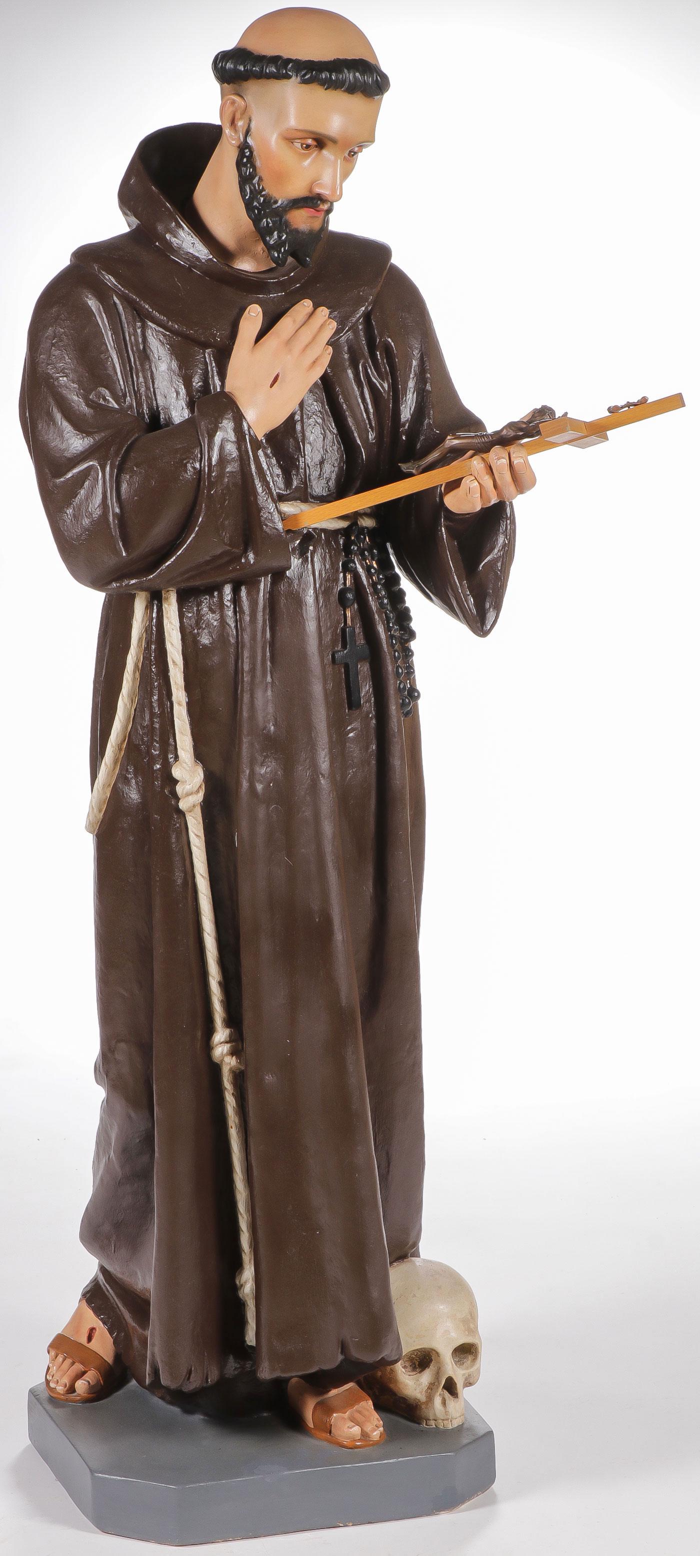 LARGE STATUE SAINT FRANCIS OF ASSISI: LARGE STATUE SAINT FRANCIS OF ASSISI. Realistically modeled in full round, Francis contemplates the crucifix. Height 55 inches. SHIPPING NOTICE: Jackson's is your sole and only source for one stop pac