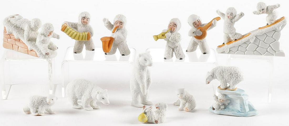 50 PORCELAIN AND LEAD HOLIDAY FIGURES: 50 PORCELAIN AND LEAD HOLIDAY FIGURES. Comprising an excellent selection of 19 miniature snow baby bisque porcelain figurines including many rare examples such as musical snow babies, polar bears at p