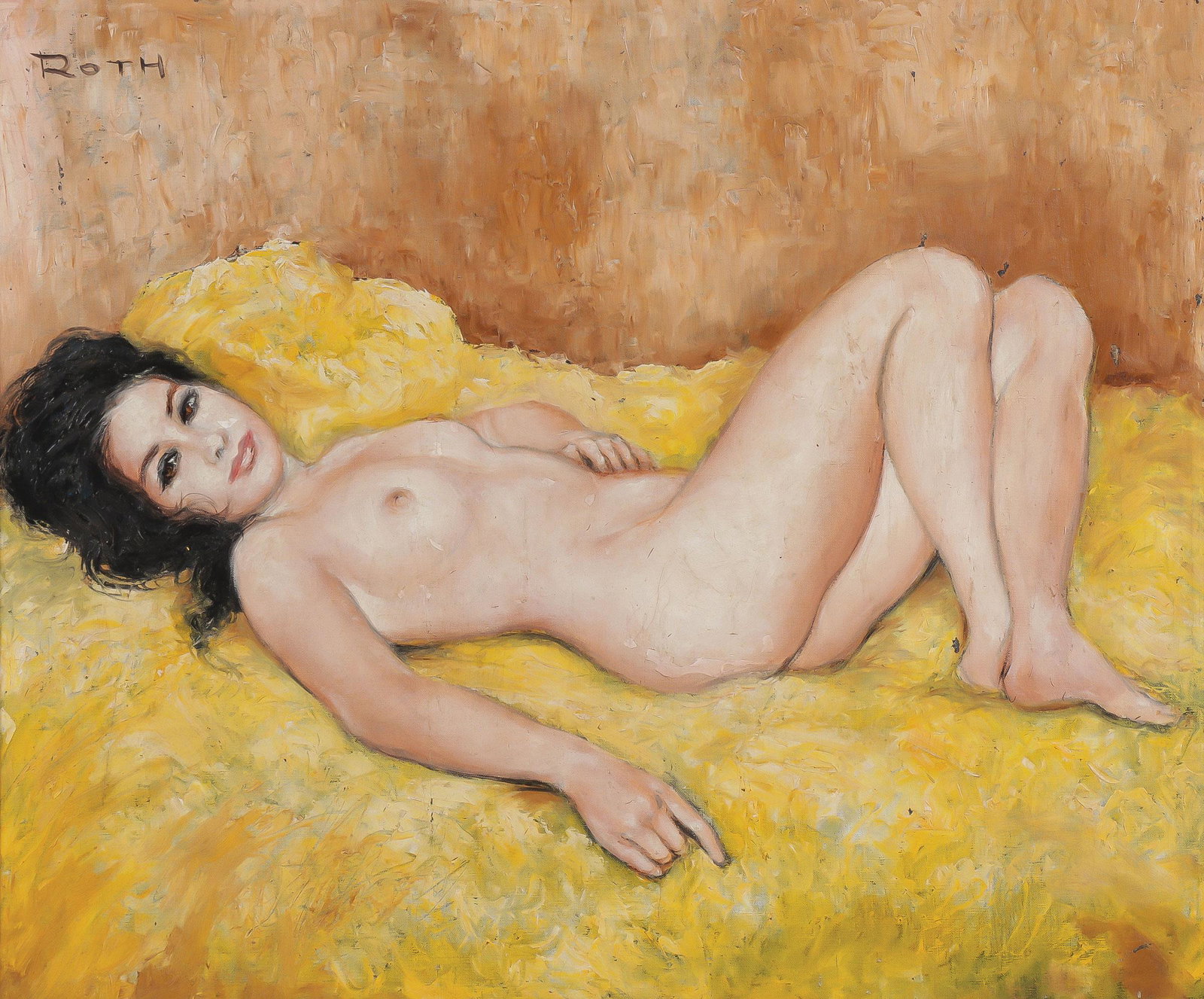 1950'S FRENCH OIL ON CANVAS NUDE: ETIENNE ROTH (French 1919-1996) Portrait of a Reclining Nude Oil on canvas Signed upper right 20 inches x 23.5 inches (51 x 60 cm) SHIPPING NOTICE: Jackson's is your so