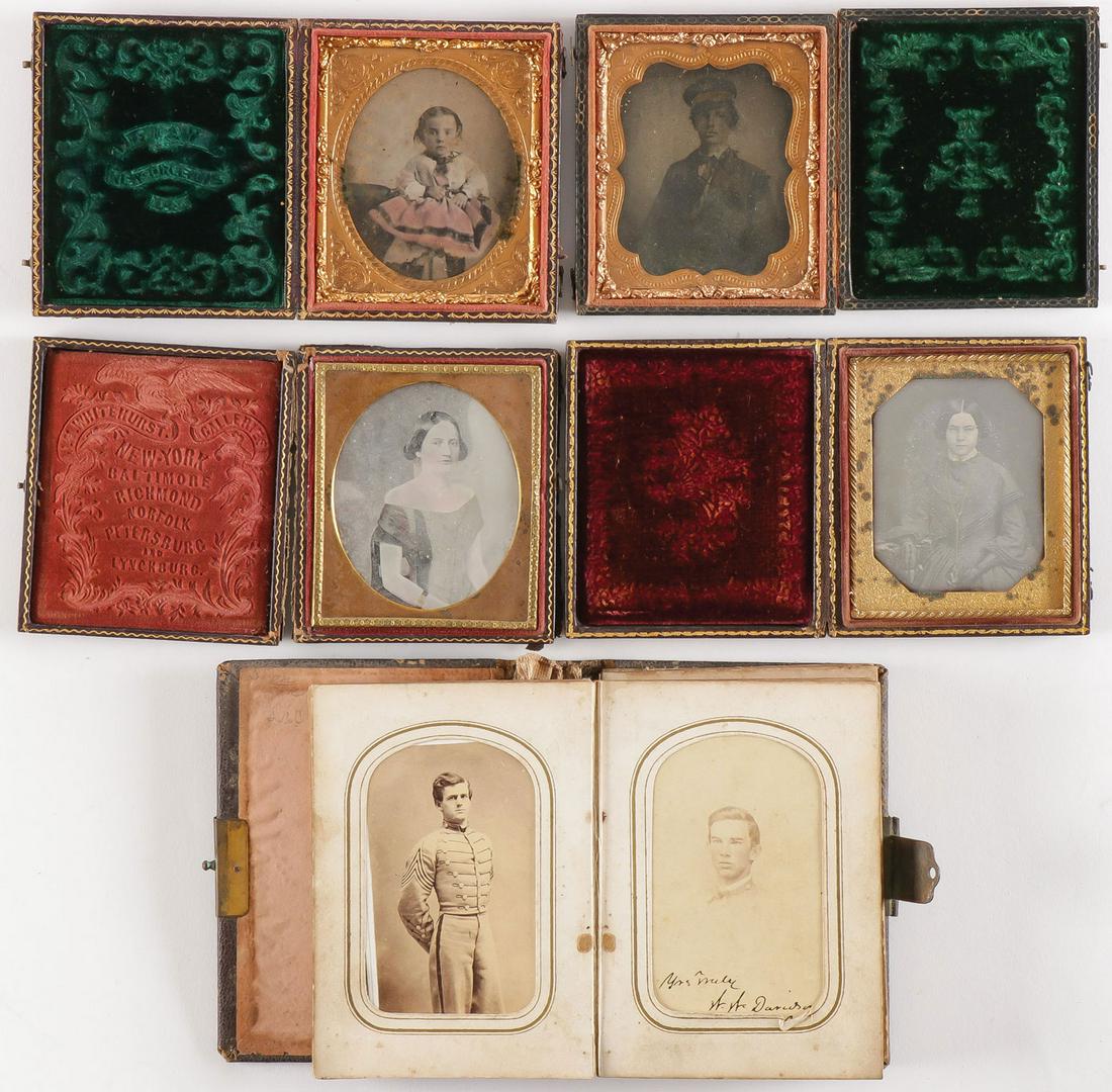 VINTAGE EARLY VMI PHOTOGRAPH GROUP: VINTAGE EARLY PHOTOGRAPH GROUP. Comprising a small leatherbound photo album related to the VMI (Virginia Military Institute), presumably related to the classes of 1867, 1868 and 1869. Comprising ten C