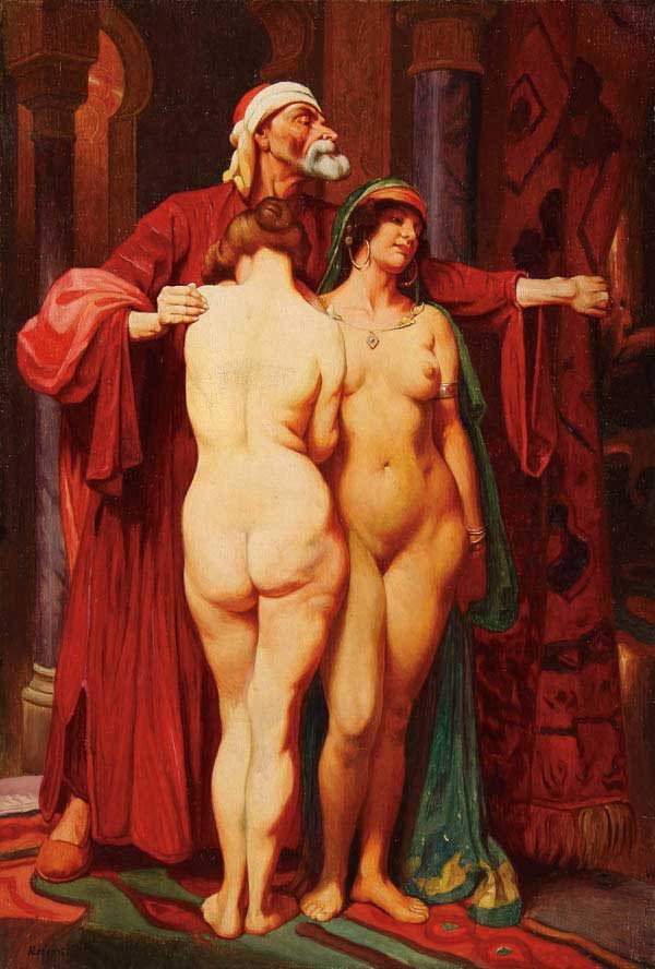 OIL PAINTING, CONTINENTAL SCHOOL : CONTINENTAL SCHOOL (19th century) The Slave Market - circa 1890 Oil on canvas Signed lower right Alphonse 21.25 inches x 14.6 inches (54 x 37 cm)