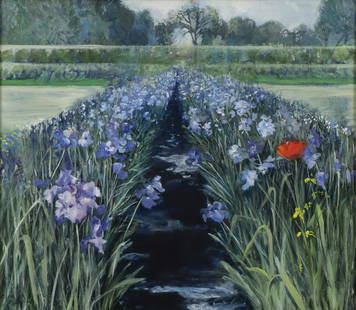 CLARICE SMITH OIL ON CANVAS FLORAL LANDSCAPE: CLARICE SMITH (American b. 1933-)Blue Garden- 1985Oil on canvasSigned and dated lower left, verso with gallery label for Wildenstein & Co. Inc, New York, NY26 inches x 30 inches, contained in