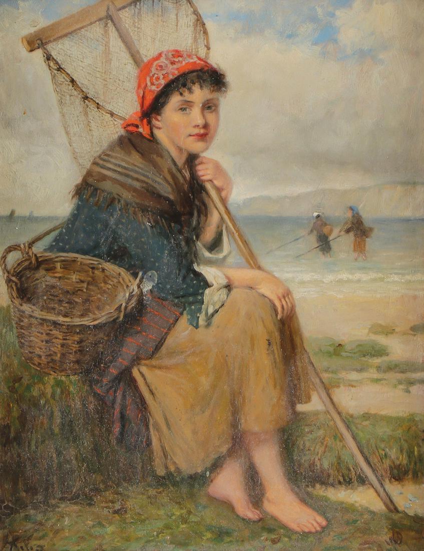 GREAT SIGNED BRITISH GENRE PAINTING PAINTING C. 1880: HAYNES KING (British 1831-1904) A Toiler of the Sea Oil on wood panel Signed lower left, verso with artist label titled and signed 8.75 inches x 6.75 inches SHIPPING NOTICE: